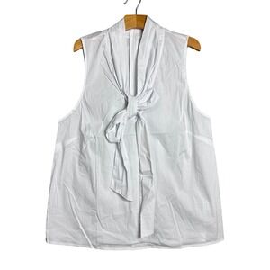Sunday in Brooklyn Anthropologie Sleeveless Tie Neck Blouse White M Cotton Blend